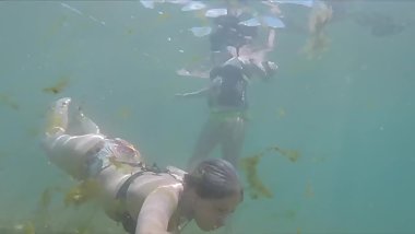 Moms female friend underwater