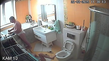 shaves and caresses his wife's pussy