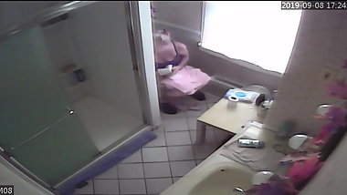 StepMom Caught on Bathroom Spycam Touching Herself