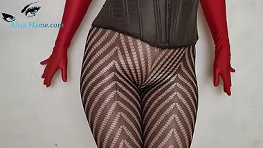 Sexy Redhead in latex Pants Plays with Body - Hot Solo